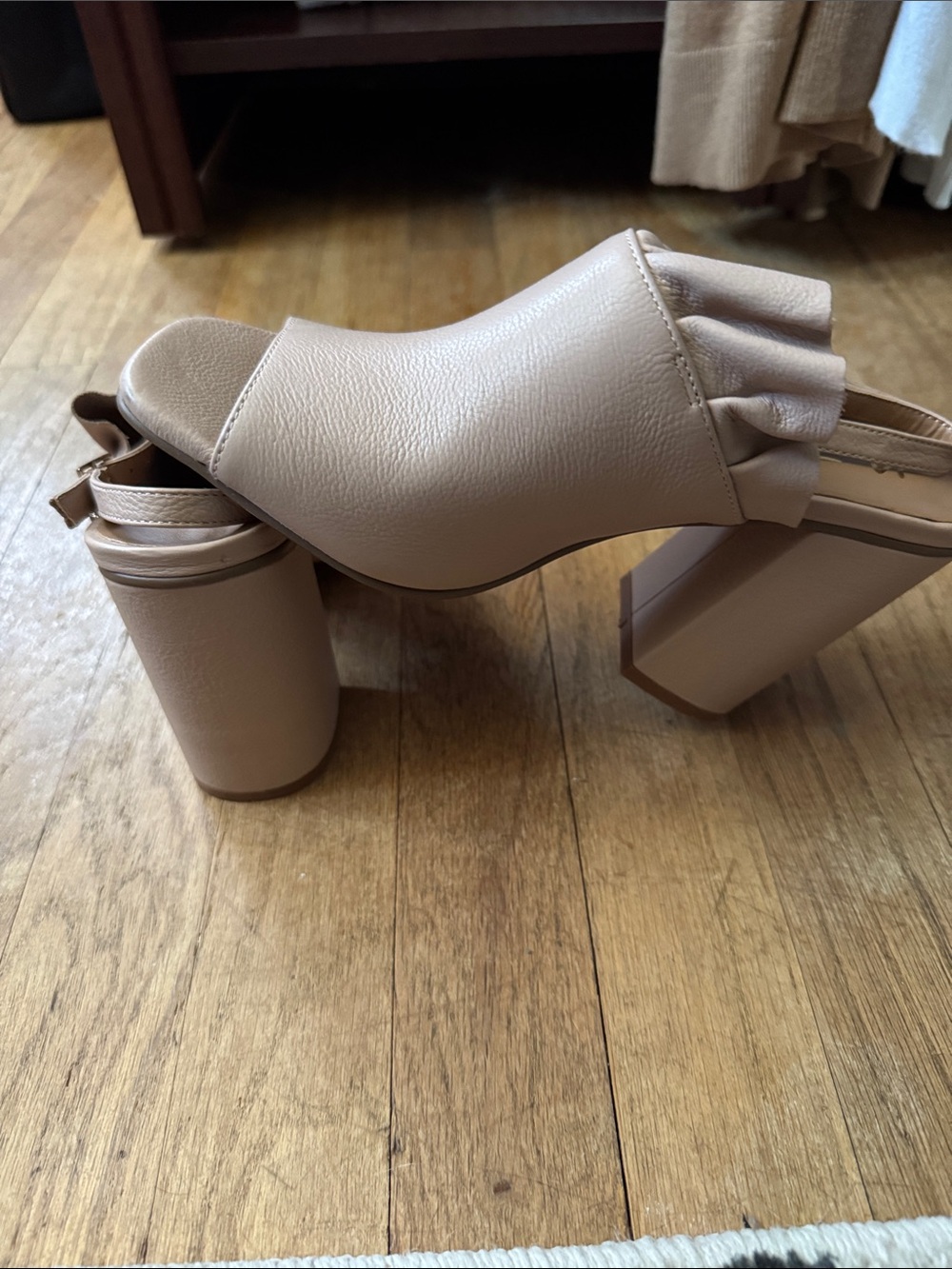 Nanette Lepore Beige Peep-Toe Block Heel Mule